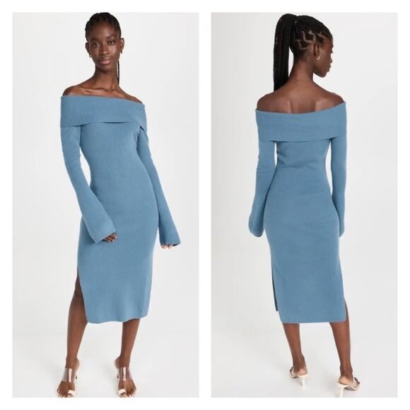 Naadam Cashmere Wool Blend Knit Dress In Slate Blue Size M - Picture 1 of 16